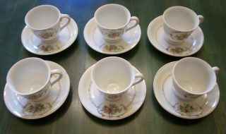 Vintage Japan Set Of 6 Demitasse Cups And Saucers Set With Flowers