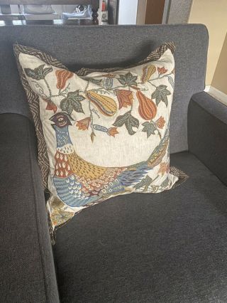 Pottery Barn Pheasant Embroidered Pillow Cover Rare 20” X 20”