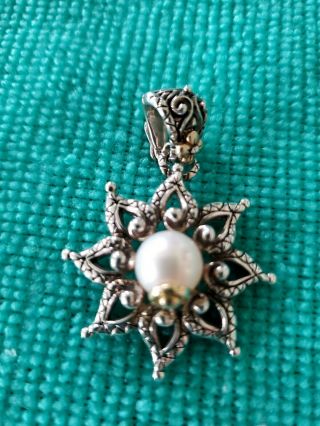 Rare 1.  5 " Barbara Bixby Sterling Silver 18k Gold Pearl Flower Pendant Enhancer
