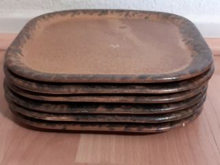 Rare Vintage Mccoy Brown Pottery Canyon Mesa 8 " Usa Square Salad Plates Set 6