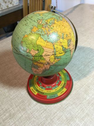 Antique 9 " Metal World Globe On Stand With Months,  Zodiac,  Seasons Pre 1939 Old