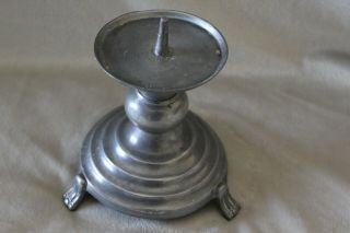 Early Antique Pewter Candle Holder - - - No Markings - - - 4.  25 " High & 4 " Round