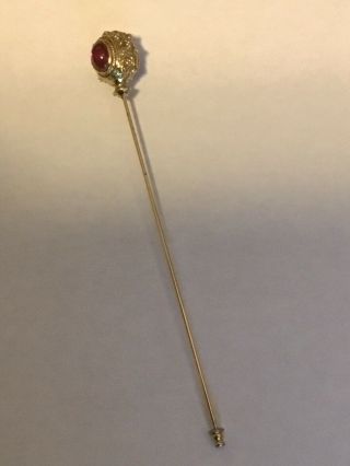 Vintage Antique Jeweled Multi Colored Red Blue Stones Hat Pin Stickpin 6 Inch
