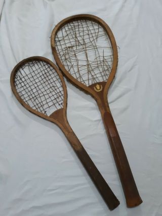 Estate Find 2 Antique Wooden Tennis Rackets - Vintage Early 1900 