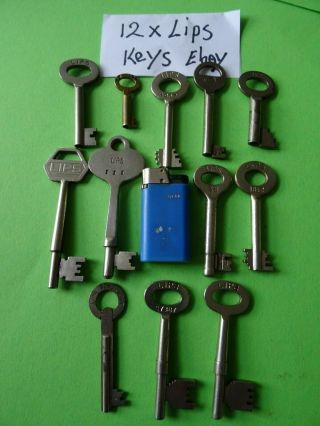 12 Old Antique Keys From Lips Holland.  Lock Vault Padlock Door Locks Safe Key