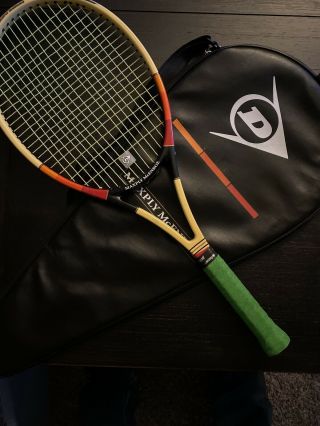 Vtg Dunlop Maxply Mcenroe Wood Tennis Racket With Cover Euc 4 3/8 Rare