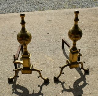 Antique Brass Fireplace Andirons 20 " Tall Ball And Claw Feet