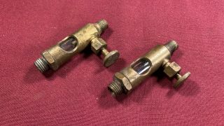 2 Vintage / Antique Brass Sight Valve Or Drip Oiler Hit & Miss Engine Part?