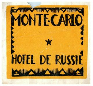 Monte Carlo Hotel De Russie Hotel Vintage Antique Luggage Label Monaco