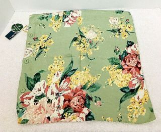 Nwt Vintage April Cornell Pink Roses On Sage Green Floral Pillow 16x16