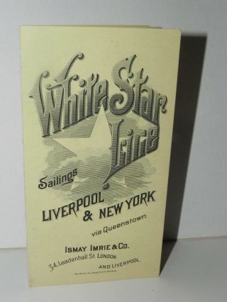 Antique 1899 White Star Line Ship Sailings Liverpool York Schedule Brochure