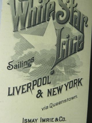 Antique 1899 White Star Line Ship Sailings Liverpool York Schedule Brochure 2
