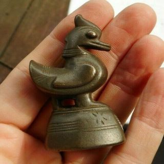 Rare Vintage Antique Early 2.  25 " Solid Bronze Duck Bird Figurine Oriental Look