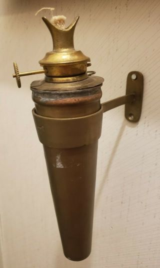 Antique Brass India Oil Lamp Wall Mount Torch W/ Wick Art Deco Vintage Lantern