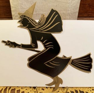 Near Rare Vintage Halloween Witch Diecut Decoration With Gold Highlights