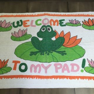 Vintage Rug - Welcome To My Pad Frog Rug 70’s 80’s 43x23” Quirky Home Decor