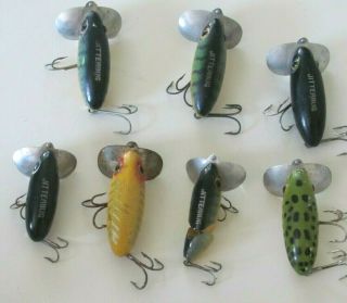 7 Vintage Fishing Lures Fred Arbogast Jitterbugs Different Sizes And Colors