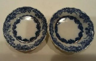 Antique Wood & Son Florence Royal Flow Blue Butter Pats Set Of 4 With Holders