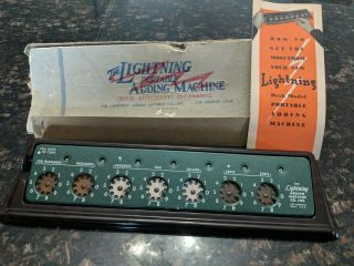 Vintage 1949 " The Lightning Portable Adding Machine " Bakelite Stand,  Box