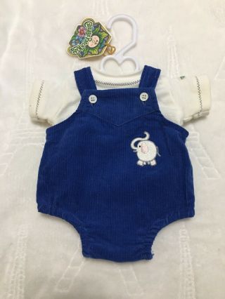 Authentic Vintage Cabbage Patch Kids Clothes Doll Outfit Overalls Blue Elephant