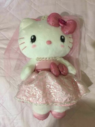 F/s Usj Hello Kitty Pink Princess Wedding Silver Crown Plush 12 " So Rare 2014
