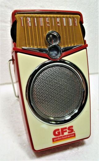 Sleek Mid - Century Modern Red & White Portable Transistor Radio,  Nm