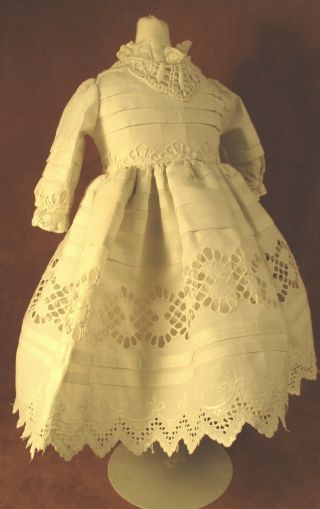 Vintage Doll Dress For 17 " - 18 " Bisque Doll - White Cotton Eyelet Lace W/tucks