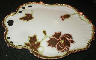 Antique Limoges Plate Tray Gold Flowers Hand Painted Artist Signed Leoni