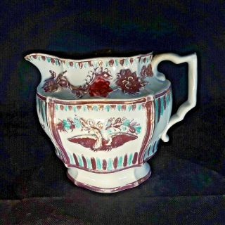 Antique Staffordshire Pink Luster Pearlware Rose Eagle Pitcher 6 