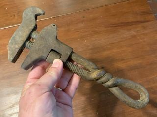 Unusual Antique Adjustable Wrench With Twisted Handle,  Vermont Farm Find