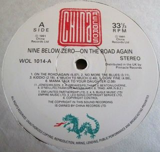NINE BELOW ZERO ON THE ROAD AGAIN 1991 Rare CHINA LP 3