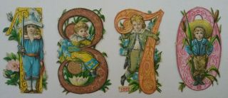 4 Antique Chromo Embos Rare Victorian Decorated Numerals 1870 Album All 5.  5cms