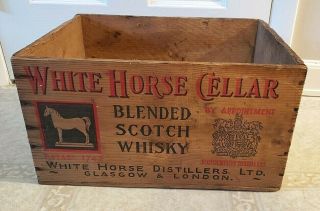 Antique White Horse Scotch Whiskey Wood Crate Glasgow London Philadelphia Rare