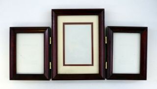 Rare Woods Tri - Fold Picture Frame Vintage Wooden 3 1/2 " X5 " Photos