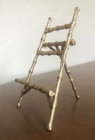 Vintage 9” Ornate Bamboo Solid Brass Picture Photo Easel Holder Stand Folding