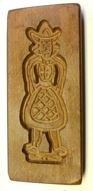 Antique Hand Carved Wooden Cookie Butter Springerle Mold Girl Primative