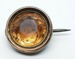 Antique Victorian Gold Gilt Brass & Sterling Faceted Tangerine Glass Gem Brooch