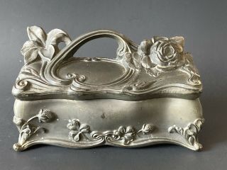 Antique Spelter Art Nouveau Trinket Box Jewelry Casket Victorian 3