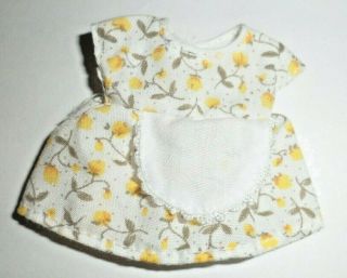 Vintage Clone Tutti Kelly Doll Clothes White Yellow Flower Print Dress 1980 
