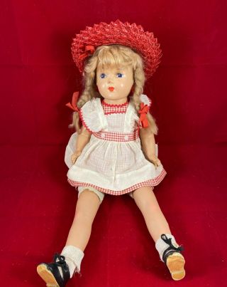 Vintage Composition Doll,  19 Inch,  Cloth Body,  Unmarked