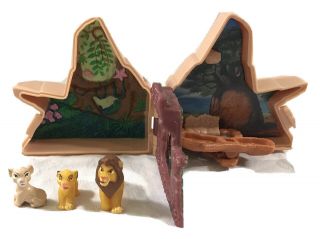 Vintage Mini Polly Pocket Disney Lion King Pride Rock Playcase W/3 Figures B010