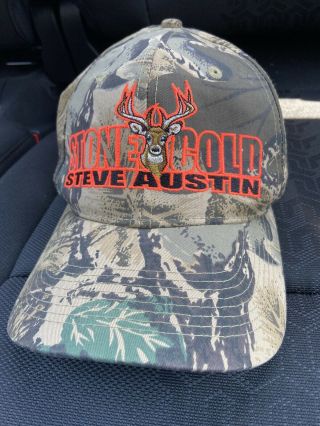 Rare Vintage Stone Cold Steve Austin Hat Snapback Camo Buck Deer Wwf Euc
