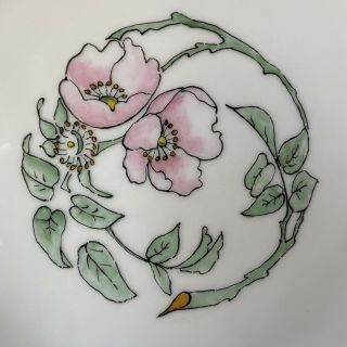 Antique J & C Bavaria 7.  5” Green Pink Flower Hand Painted Plate Gold Rim Artist