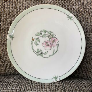 Antique J & C Bavaria 7.  5” Green Pink Flower Hand Painted Plate Gold Rim Artist 2