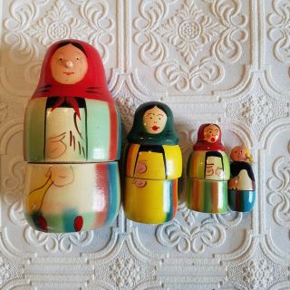 Polish Vintage Nesting Dolls Set Of 4 Made In Poland Colorful Read