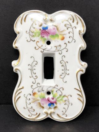 Vintage Arnalt Japan Porcelain Light Switch Cover Plate Floral Roses Victorian