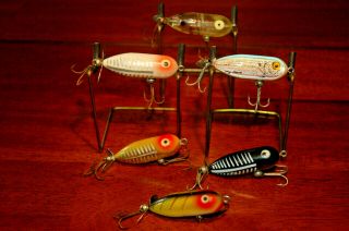 6 Vintage " Heddon Tiny Torpedo " Fishing Lures Set &