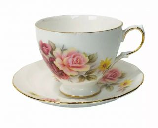 Queen Anne Vintage Tea Cup & Saucer Set 8517 Floral England Bone China 50s 60s