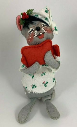 Vintage Annalee Doll Small Christmas Mouse With Pillow In Pajama Shirt Hat 