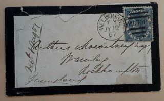 Rare 1867 Victoria Australia 6d Blue Laureate Stamp On Mourning Cover To Rckhmtn
